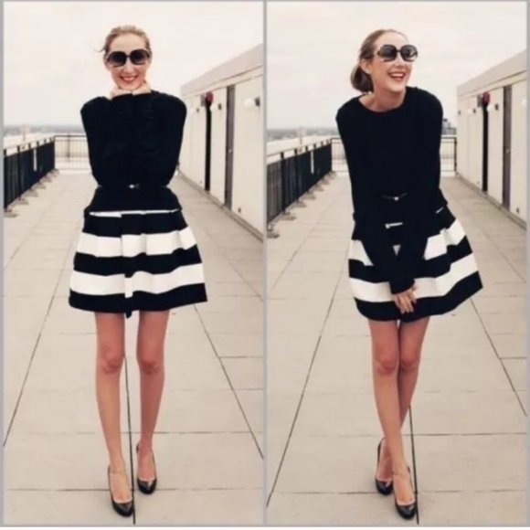 Anthropology Strata Eva Franco Black& White Fit and Flare plpreppy Classic Dress - Picture 4 of 10